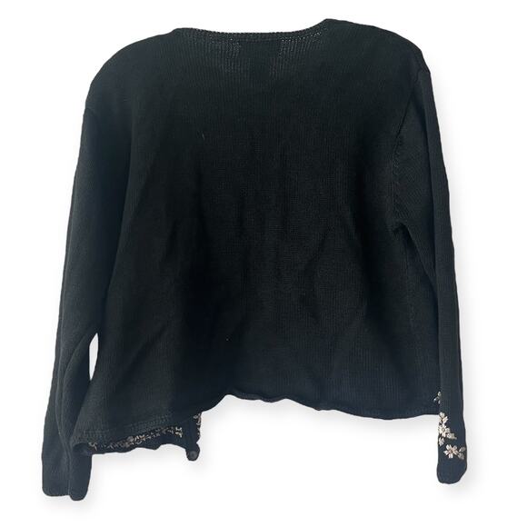 Worthington Black Floral Embroidered Beaded Knit Cardigan Grannycore Retro Sz M - Picture 6 of 10